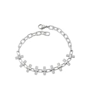 Zincir Detaylı Çubuk ve Halka Motifli Platin Kaplama Minimalist Kadın Bileklik (Silver)