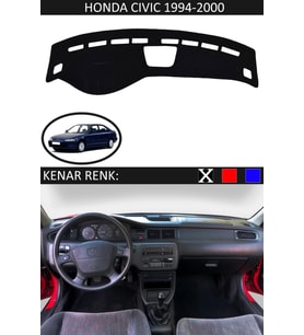 Honda Civic 1994-2000 Için Uygun Torpido Koruma Halısı Siyah Kenar Renk Siyah