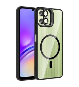 Coverzone Samsung Galaxy A06 ile Uyumlu Z-Etro MagSafe Wireless ?arj Destekli, G��l� Manyetik Tutucu, Stand Olabilen, Kamera Lens Hediyeli Koruyucu K?l?f Siyah