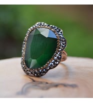 STONEAGE Yeşil Kristal Ayarlanabilir Bayan Yüzük (Altın / Dore)