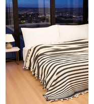 Doğal Pamuk , Yumuşak , Çok Amaçlı Örtü , Koltuk Örtüsü , Tek Kişilik Pike 130 x 180 Cm - Lacivert Zebra