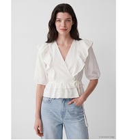 LCW Comfort Beyaz Kruvaze Yaka Fırfırlı Bluz