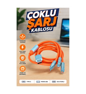 120W Çoklu Şarj Kablosu – Type-C ve iOS Uyumlu 180° Rotasyonlu