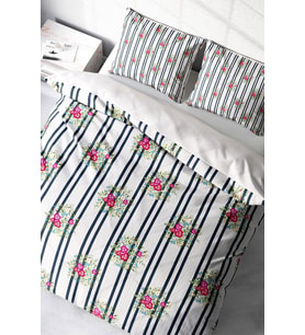 Lastikli Çarşaflı %100 Pamuk Saten Çift Kişilik Nevresim Takımı Ribbon Flowers