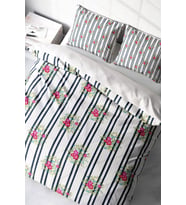 Lastikli Çarşaflı %100 Pamuk Saten Çift Kişilik Nevresim Takımı Ribbon Flowers