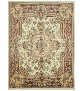 Bordo Krem Göbekli Çiçekli Klasik Salon Halısı El Dokuma Vintage Stil Bordür Detaylı
