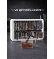 12 Lİ Standlı Kendinden Yapışkanlı Kaşıklı Baharatlık Takımı-Kulplu Baharatlık BEYAZ RENK