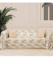 SoftMicro Zikzak Desenli180x300 cm  Koltuk Örtüsü Şalı, Kanepe Örtüsü, Tv Battaniyesi  Krem