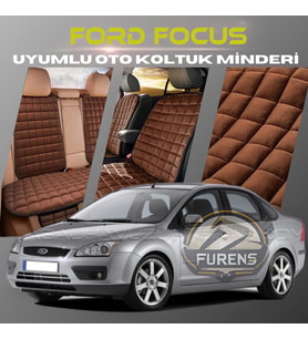 Ford Focus 2 Kahverengi Renk Tay Tüyü Cepli & Terletmez Sırtlı Oto Koltuk Minder Seti - Koltuk Koruma Kılıfı (ÖN & ARKA TAM SET)