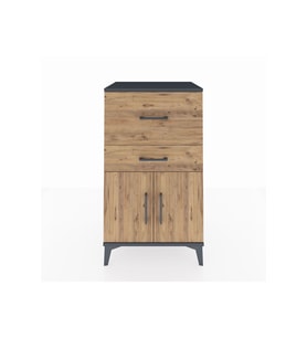 Hyperion Komodin Tek Raflı 2 Çekmeceli 2 Kapaklı 60x44x106 Antrasit-Çam
