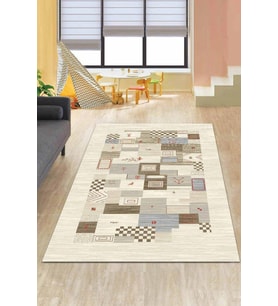 Krem Vintage Dokuma Pamuk Tabanlı Kaymaz Kilim KLM306