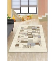 Krem Vintage Dokuma Pamuk Tabanlı Kaymaz Kilim KLM306