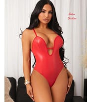 Intive Fantasy Kırmızı Lame Kumaştan V Yaka Dekolteli Teddy Gecelik/Bodysuit