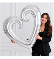 İçi Boş Kalp Folyo Balon, 100 cm - Gümüş