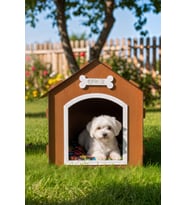 Gobypet Ahşap Dekoratif Köpek Evi - Kulübe ve Minder Ceviz
