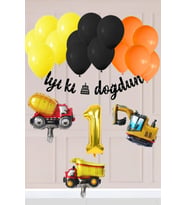1 Yaş İnşaat Konsept Doğum Günü Balon Seti İnşaat Araçları Tema Balon Zinciri (01)