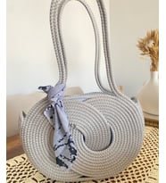 Özel Tasarım Hasır Çanta Plaj Çantası Jüt İp Özel Dikiş Sonsuzluk Model Astarlı Büyük Boy Çanta 40 cm (Tatlı Gri)