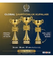 Global Altın Ödül Kupası 34/36/37 cm-3 kupa (Altın)