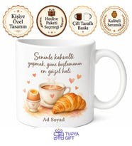 Kahvaltı Daveti Temalı Baskılı Kupa Bardak Hediye Özel Tasarım Porselen Mug