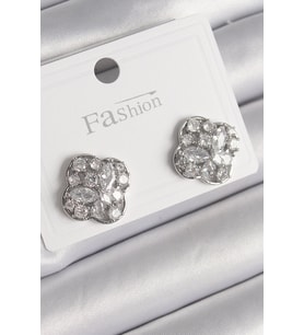 Pirinç Gümüş Renk Zirkon Taşlı Yonca Model Kadın Küpe 5886 - SSSSSS3335-2322
