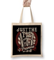 Funny Just The Tip I Promise USA Flag Bullet Pun Bez Çanta Uzun Saplı