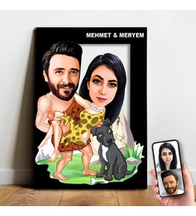 Karikatür Sevgili, Çift,Gelin Damat, Evli Tablo Hediye Model-6