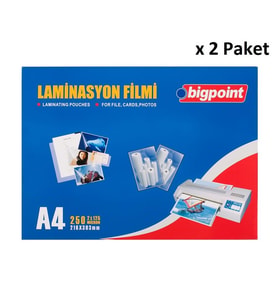Bigpoint Laminasyon Filmi A4 125 Mikron 100'lü Kutu x 2 Paket