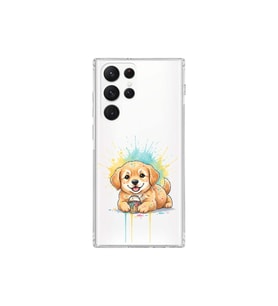 Samsung Galaxy S22 Ultra ile Uyumlu Splash Köpek Tasarımlı Şeffaf Silikon Kılıf