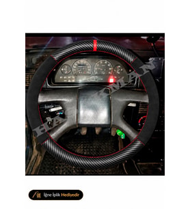 Fiat Uno Dikme Direksiyon Kılıfı Alcantara Süet Mat Karbon Kırmızı Yüzük ve Dikiş 70 S-70 SX-70 SX ie-60 S-Hobby 1994-2001