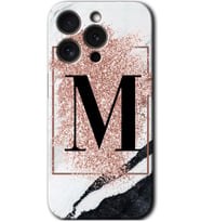 İphone 15 Pro Max Kılıf HD Desen Baskılı Kılıf - Pembe Mermer Desenli M Harfi