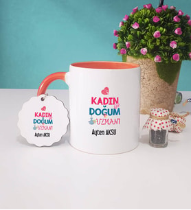 Kadın Doğum Uzmanı Kupa Bardak Turuncu ve Anahtarlık