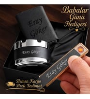 Hemen Kargo İsme Özel Mekanizmalı Kartlık Cüzdan Usb Şarjlı Çakmak Küllük Hediye Seti - Sevgiliye Eşe Arkadaşa Babaya Hediye