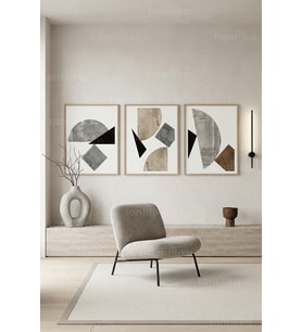Modern Soyut Geometrik Sanat 3’lü Ahşap Çerçeveli Tablo Seti