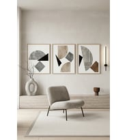 Modern Soyut Geometrik Sanat 3’lü Ahşap Çerçeveli Tablo Seti