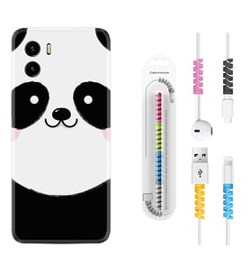 Vivo Y15S Y32 Y33S Y51 Y53S Kılıf Kablo Koruma Spiral Silikon Sevimli Panda 1794