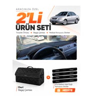 KİA RİO (2000-2005) Uyumlu Torpido Örtüsü + Deri Bagaj Çantası + Sticker Seti - Siyah