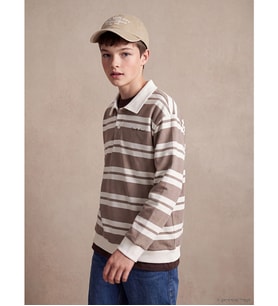 LCW Kids Gri Polo Yaka Çizgili Erkek Çocuk Sweatshirt