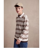 LCW Kids Gri Polo Yaka Çizgili Erkek Çocuk Sweatshirt