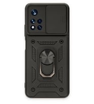 Pilelistore   Xiaomi Poco M4 Pro 5G Kılıf Pars Lens Yüzüklü Silikon - Siyah