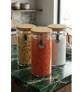 Bambum Mada 1300ml 20 Cm 3 Lü Kelepçeli Vakumlu Boroslikat Cam Set