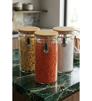 Bambum Mada 1300ml 20 Cm 3 Lü Kelepçeli Vakumlu Boroslikat Cam Set (Şeffaf)