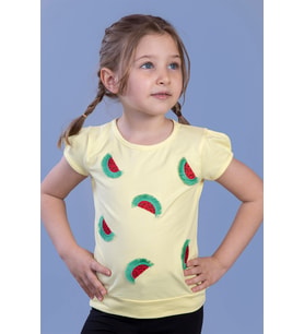 Toontoy Kız Çocuk Karpuz Nakışlı Tişört (Sarı)