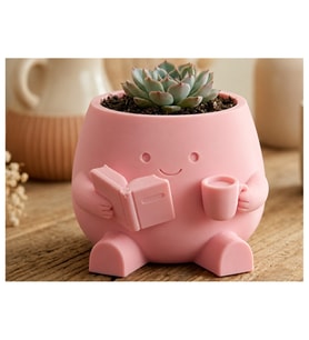 Alvera Kitap Okuyan Saksı – 3D Baskı Kupa Tutan Sevimli Saksı-Pembe