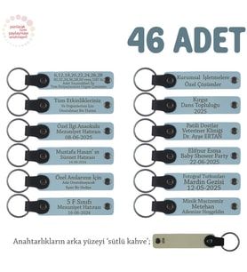 Gök Mavi & Sütlü Kahve, Kırk Uçurma Kutlaması İçin Bebeğin İsmine Özel, 46'lı Hatıra Deri Anahtarlık (Gök Mavisi)