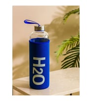 H2o Kılıflı Cam Matara 600 ML Lacivert