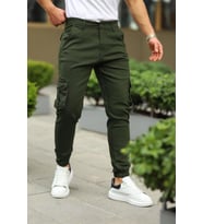 Pause Denim Slım Fıt Erkek Paça Lastikli Kargo Pantolon-6805 (Haki)