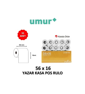 UMUR Yazar Kasa Pos Rulosu 56mm x 16mt - 10 Adet - KUTULU (Beyaz)