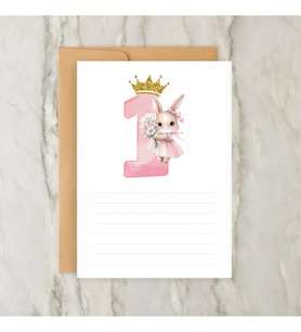 Doğum günü Anı Kartları 1 Yaş Kız Çocuk Zarflı 16 Adet Pembe Tavşan Desen