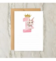 Doğum günü Anı Kartları 1 Yaş Kız Çocuk Zarflı 16 Adet Pembe Tavşan Desen