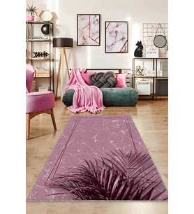 Pembe Modern Klasik Kaymaz Tabanlı Dekoratif Halı RV186 - 100 x 160 cm
